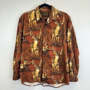 Bluff Creek Deer Buck Hunting Print Flannel Button Up Shirt Mens M Soft Outdoor
